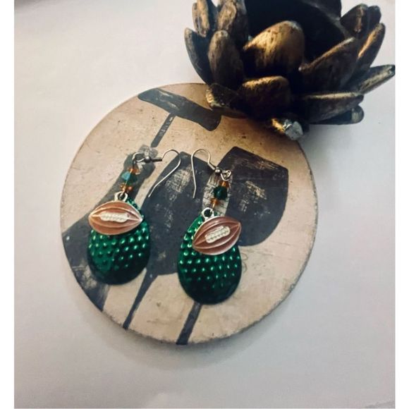 Cute handcrafted football DANGLE EARRINGS - Picture 4 of 7